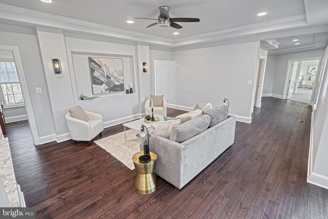 1637 Cold Bottom Rd, Sparks Glencoe, MD 21152 - living room with dark wood-style flooring, ceiling fan, ornamental molding, baseboards, and recessed lighting