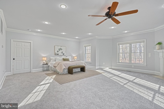 1637 Cold Bottom Rd, Sparks Glencoe, MD 21152 - bedroom featuring carpet floors, crown molding, baseboards, recessed lighting, and ceiling fan
