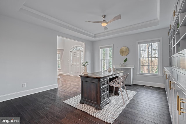 1637 Cold Bottom Rd, Sparks Glencoe, MD 21152 - office space with a raised ceiling, baseboards, a ceiling fan, dark wood finished floors, and crown molding