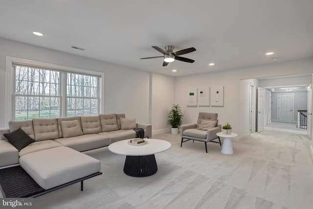 1637 Cold Bottom Rd, Sparks Glencoe, MD 21152 - living room with recessed lighting, a ceiling fan, light carpet, and baseboards