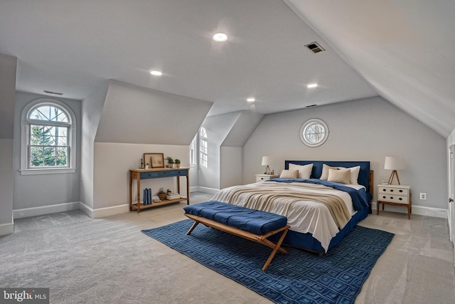 1637 Cold Bottom Rd, Sparks Glencoe, MD 21152 - bedroom featuring light colored carpet, vaulted ceiling, baseboards, and recessed lighting