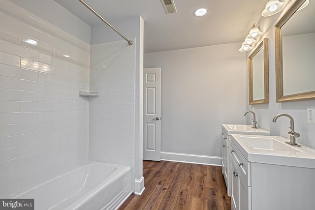 1637 Cold Bottom Rd, Sparks Glencoe, MD 21152 - full bath with shower / washtub combination, double vanity, wood finished floors, baseboards, and recessed lighting