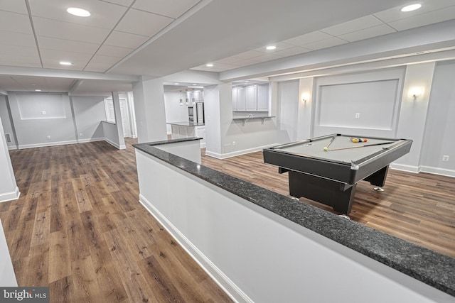 1637 Cold Bottom Rd, Sparks Glencoe, MD 21152 - game room featuring baseboards, wood finished floors, a drop ceiling, pool table, and recessed lighting