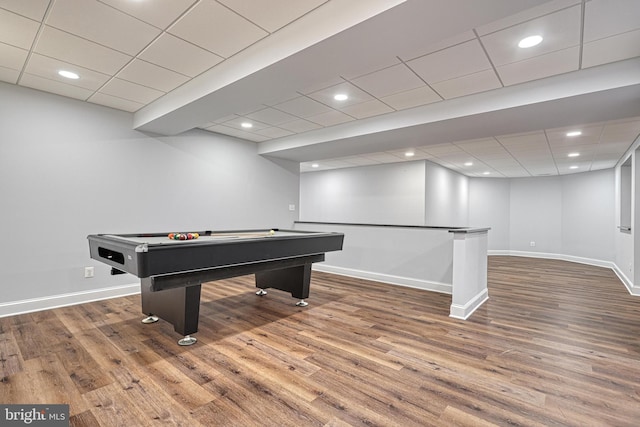 1637 Cold Bottom Rd, Sparks Glencoe, MD 21152 - recreation room featuring a paneled ceiling, wood finished floors, baseboards, billiards table, and recessed lighting