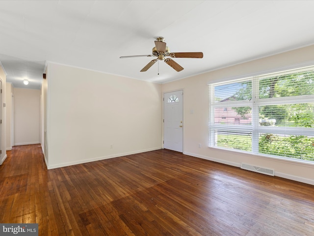 310 Bethel Rd, Paw Paw, WV 25434 - empty room featuring hardwood / wood-style floors, baseboards, ceiling fan, and crown molding
