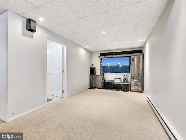 1353 Stag Dr, Auburn, PA 17922 - cinema room with a baseboard heating unit, carpet floors, baseboards, recessed lighting, and a drop ceiling