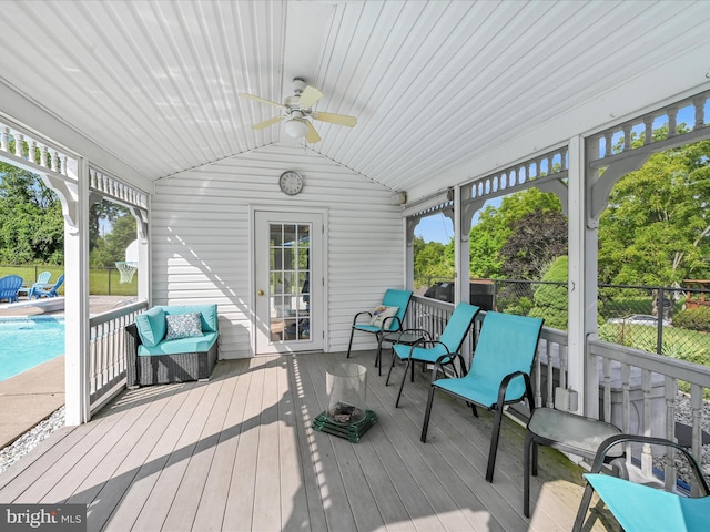 1353 Stag Dr, Auburn, PA 17922 - sunroom with ceiling fan and vaulted ceiling