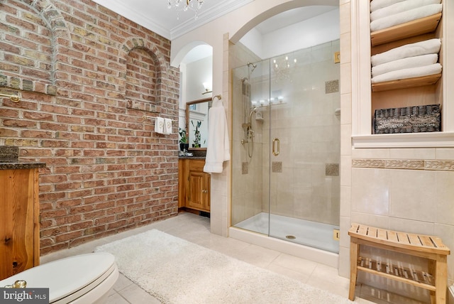 35175 Snickersville Tpke, Round Hill, VA 20141 - full bath featuring vanity, tile patterned floors, toilet, ornamental molding, and a shower stall