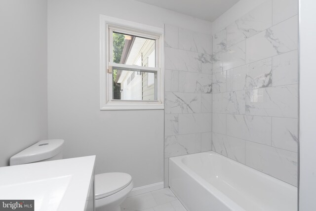 3220 Dupuy Rd, Colonial Heights, VA 23834 - bathroom featuring toilet, baseboards, vanity, marble finish flooring, and shower / bathtub combination