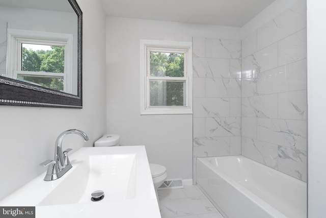 3220 Dupuy Rd, Colonial Heights, VA 23834 - full bath featuring toilet, plenty of natural light, marble look tiles, and vanity