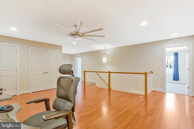 9726 Knowledge Dr, Laurel, MD 20723 - home office with light wood-type flooring, a ceiling fan, baseboards, and recessed lighting
