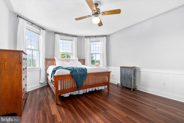 413 E A St, Brunswick, MD 21716 - bedroom with wood finished floors, radiator, wainscoting, and ceiling fan