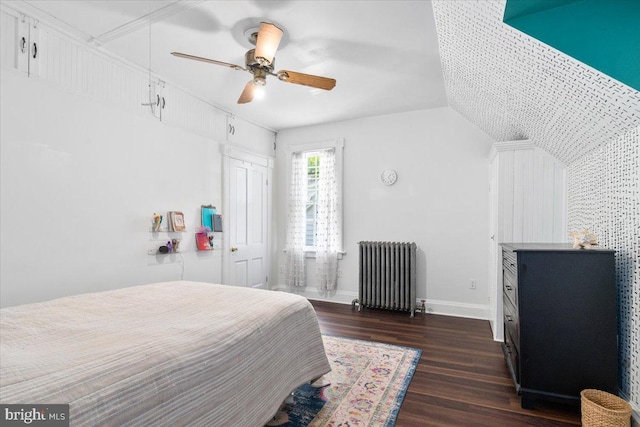 413 E A St, Brunswick, MD 21716 - bedroom featuring radiator heating unit, dark wood finished floors, ceiling fan, and a closet