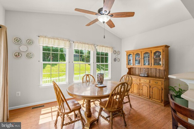 3611 Cogswell Ct, Abingdon, MD 21009 - dining room featuring lofted ceiling, plenty of natural light, light wood-style flooring, and ceiling fan