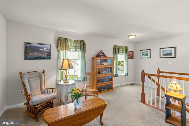 3611 Cogswell Ct, Abingdon, MD 21009 - living area featuring carpet, an upstairs landing, and baseboards