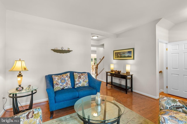 3611 Cogswell Ct, Abingdon, MD 21009 - living room with wood finished floors, baseboards, and stairway