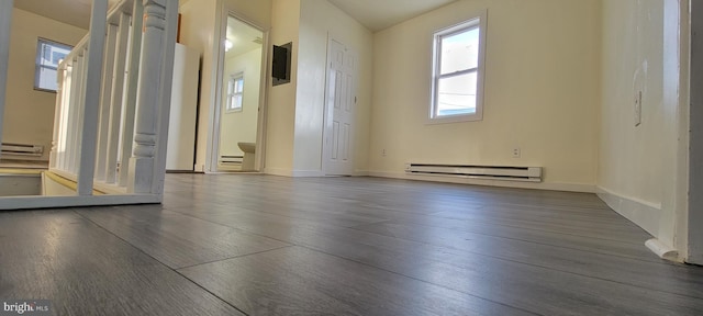 3063 Joyce St, Philadelphia, PA 19134 - unfurnished room featuring a baseboard heating unit, dark wood-style flooring, and baseboards