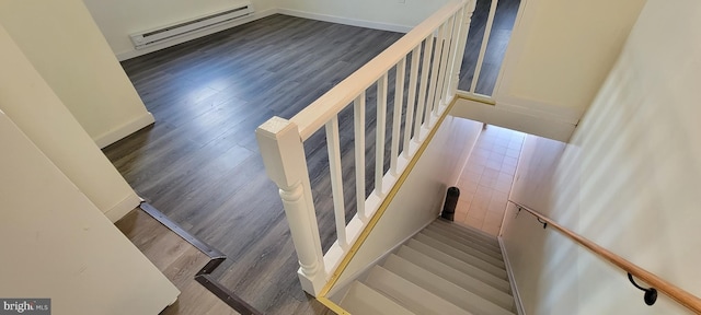 3063 Joyce St, Philadelphia, PA 19134 - staircase featuring baseboard heating and wood finished floors