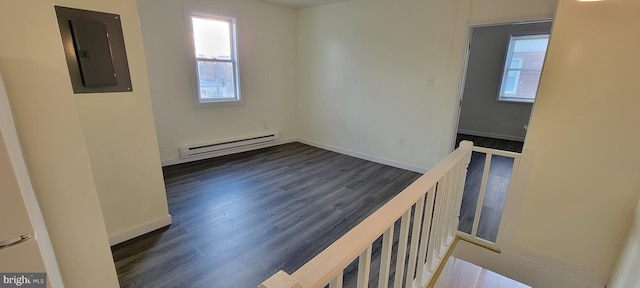 3063 Joyce St, Philadelphia, PA 19134 - spare room featuring a baseboard heating unit, electric panel, dark wood-style flooring, and baseboards
