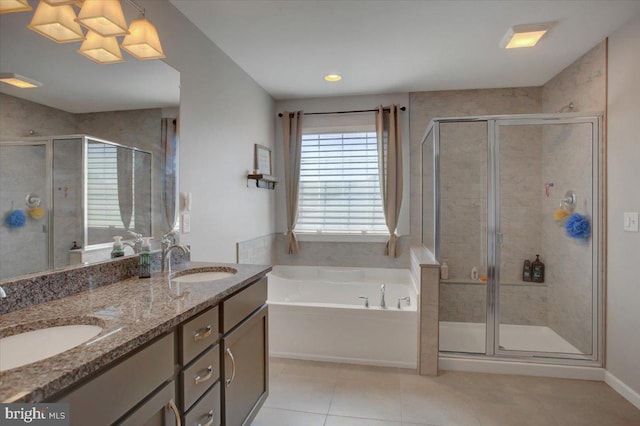 21 Bayberry Rd, Carlisle, PA 17013 - bathroom with tile patterned floors, a bath, a shower stall, double vanity, and recessed lighting