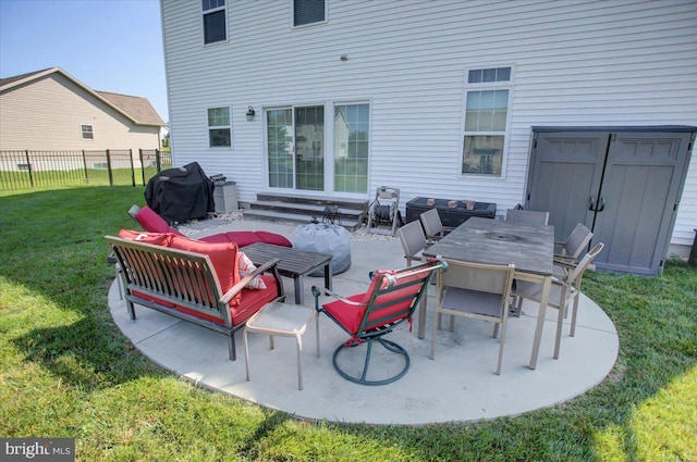 21 Bayberry Rd, Carlisle, PA 17013 - view of patio / terrace featuring a grill, entry steps, an outdoor living space, and outdoor dining space