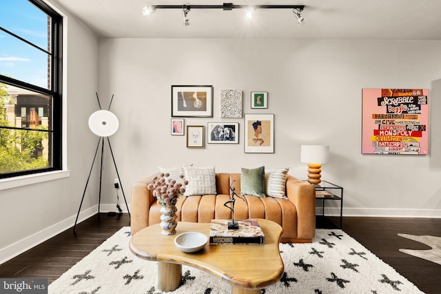 2125 14th St NW Unit 427, Washington, DC 20009 - living area with rail lighting, baseboards, and wood finished floors