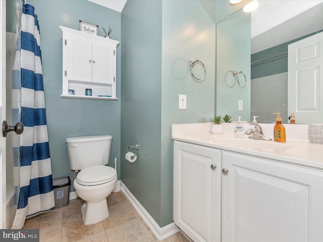 6529 Carston Ct, Frederick, MD 21703 - full bath featuring vanity, toilet, baseboards, tile patterned floors, and a shower with curtain