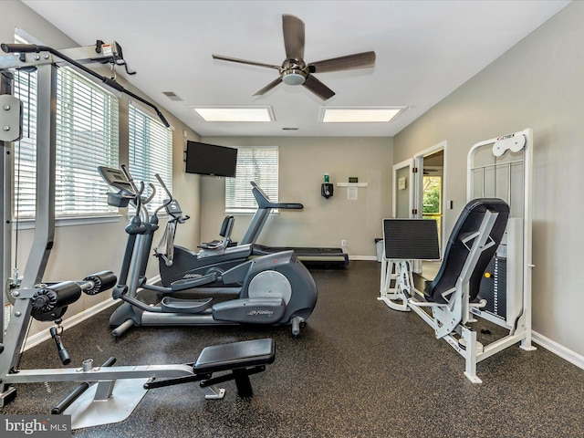 6529 Carston Ct, Frederick, MD 21703 - gym with a ceiling fan, healthy amount of natural light, and baseboards