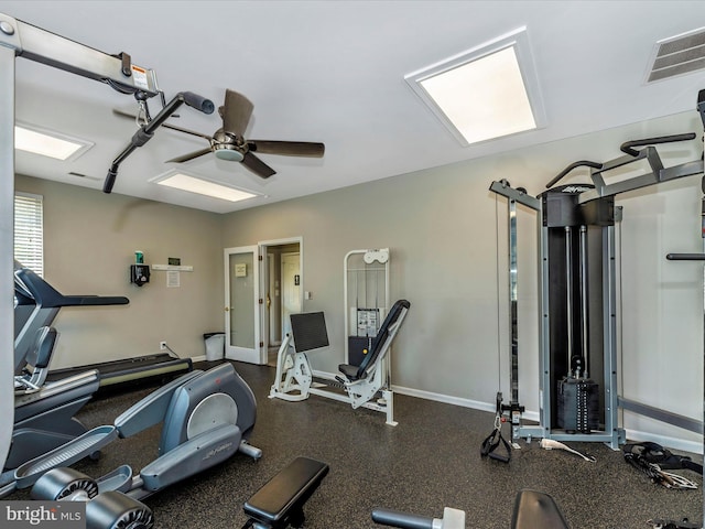 6529 Carston Ct, Frederick, MD 21703 - exercise room with a ceiling fan and baseboards