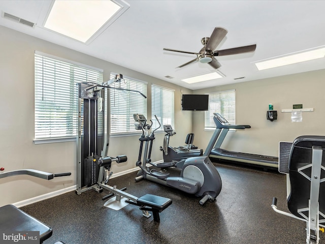 6529 Carston Ct, Frederick, MD 21703 - gym with a ceiling fan and baseboards