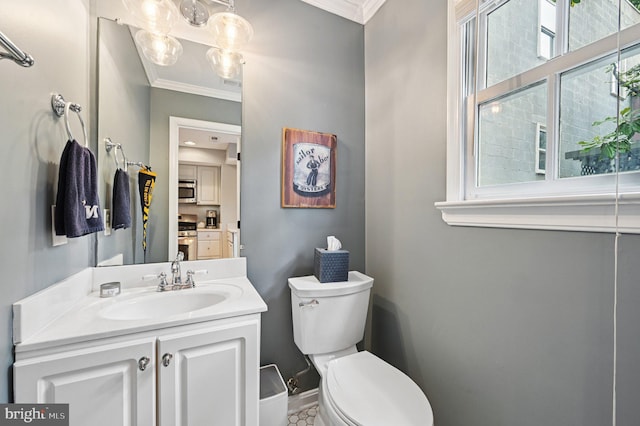 104 S St, Annapolis, MD 21401 - half bathroom with ornamental molding, toilet, vanity, and baseboards