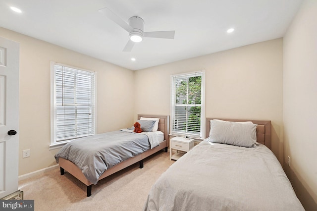 104 S St, Annapolis, MD 21401 - bedroom featuring light carpet, recessed lighting, a ceiling fan, and baseboards