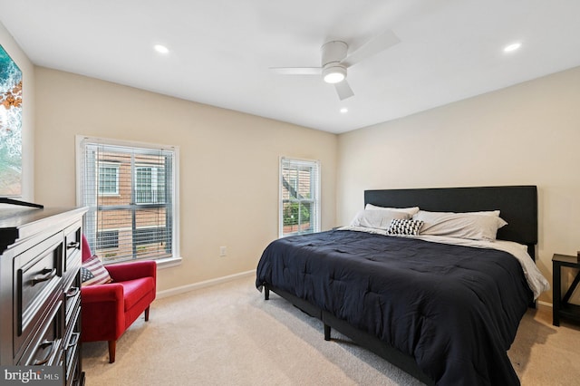 104 S St, Annapolis, MD 21401 - bedroom with light carpet, baseboards, recessed lighting, and a ceiling fan