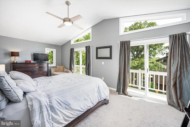 1323 Washington Dr, Annapolis, MD 21403 - bedroom featuring access to exterior, vaulted ceiling, carpet, baseboards, and ceiling fan