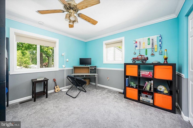 1323 Washington Dr, Annapolis, MD 21403 - office area featuring carpet flooring, plenty of natural light, ornamental molding, and baseboards