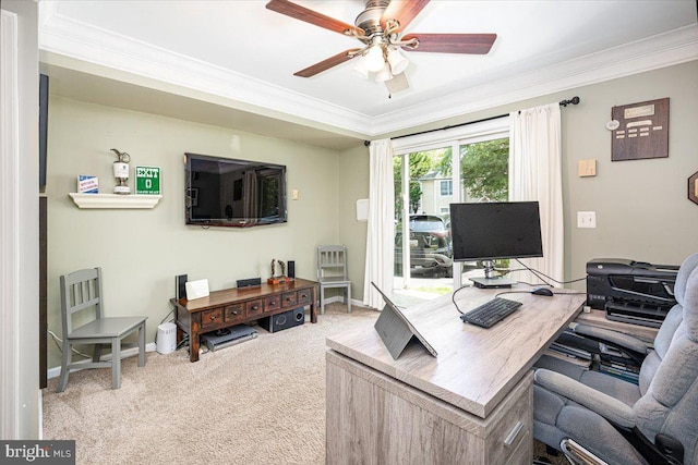 1323 Washington Dr, Annapolis, MD 21403 - home office with crown molding, carpet, a ceiling fan, and baseboards