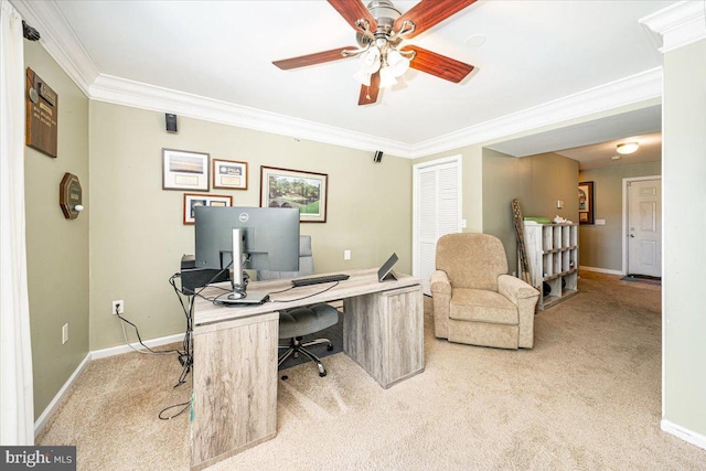 1323 Washington Dr, Annapolis, MD 21403 - carpeted home office featuring ornamental molding, baseboards, and a ceiling fan