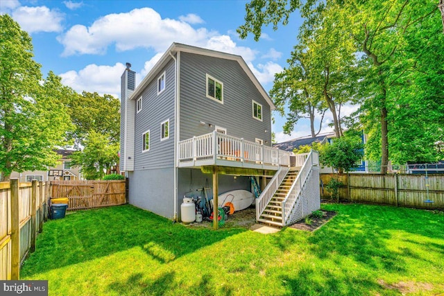 1323 Washington Dr, Annapolis, MD 21403 - back of house featuring stairs, a wooden deck, and a chimney