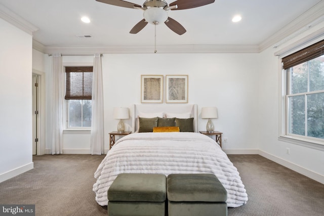 1200 Prince Edward St, Fredericksburg, VA 22401 - bedroom with carpet floors, crown molding, baseboards, recessed lighting, and ceiling fan