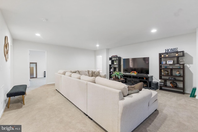 24696 Crested Butte Ct, Aldie, VA 20105 - living room with light colored carpet, recessed lighting, and baseboards