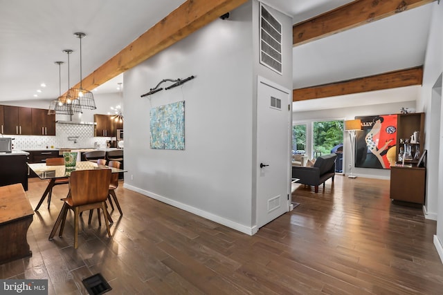 1004 Mercer Rd, Princeton, NJ 08540 - dining space featuring beam ceiling, dark wood-type flooring, baseboards, and recessed lighting