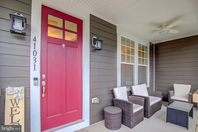 41031 Brook Grove Dr, Aldie, VA 20105 - entrance to property with covered porch and a ceiling fan