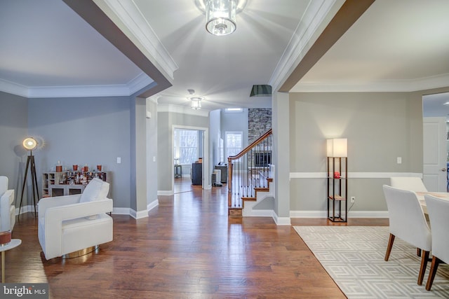 41031 Brook Grove Dr, Aldie, VA 20105 - foyer featuring crown molding, stairs, wood finished floors, and baseboards