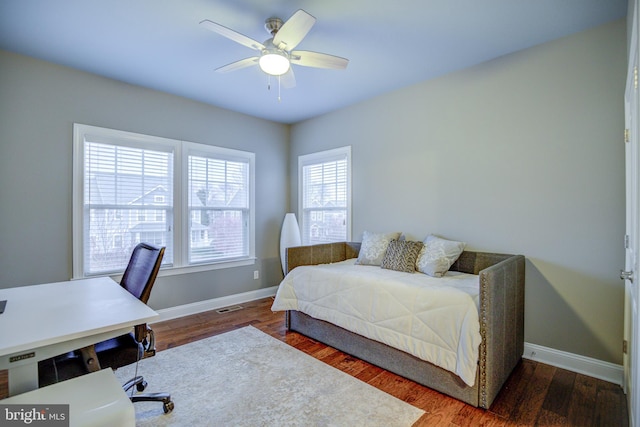 41031 Brook Grove Dr, Aldie, VA 20105 - bedroom featuring baseboards, wood finished floors, a desk, and ceiling fan