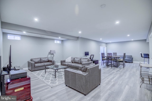 41031 Brook Grove Dr, Aldie, VA 20105 - living room with light wood-type flooring, recessed lighting, and baseboards