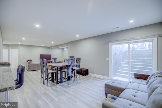 41031 Brook Grove Dr, Aldie, VA 20105 - dining room with light wood-style floors, recessed lighting, and baseboards