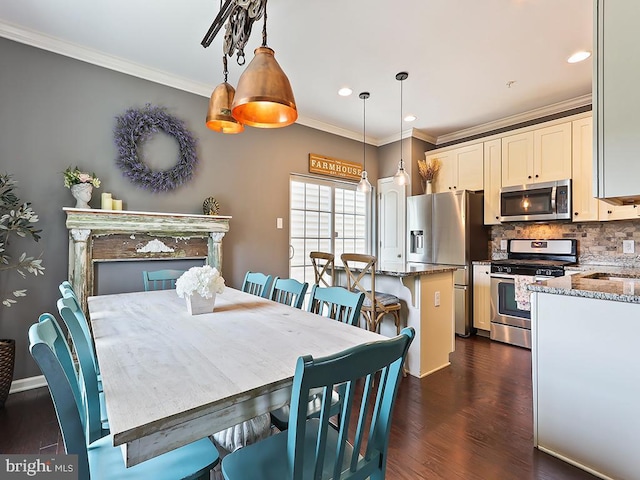 3611 Jacob Stout Rd Unit 5, Doylestown, PA 18902 - dining space featuring dark wood-style floors, ornamental molding, and recessed lighting