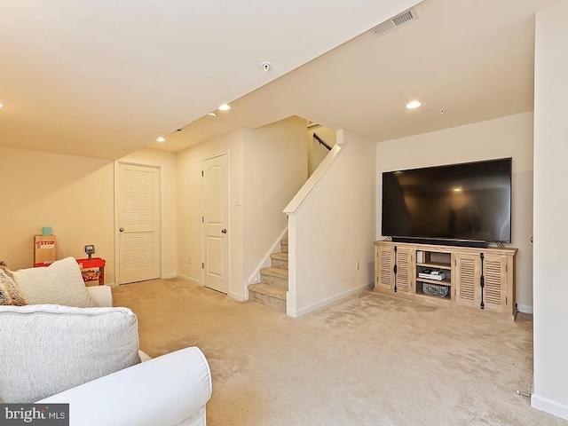3611 Jacob Stout Rd Unit 5, Doylestown, PA 18902 - living room with carpet, stairs, baseboards, and recessed lighting