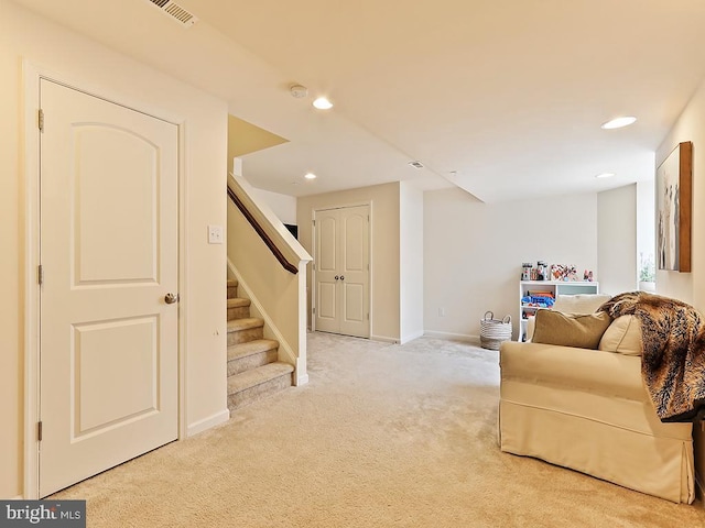3611 Jacob Stout Rd Unit 5, Doylestown, PA 18902 - living area featuring carpet floors, stairs, recessed lighting, and baseboards