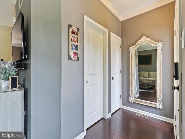 3611 Jacob Stout Rd Unit 5, Doylestown, PA 18902 - hall with ornamental molding, dark wood-type flooring, and baseboards